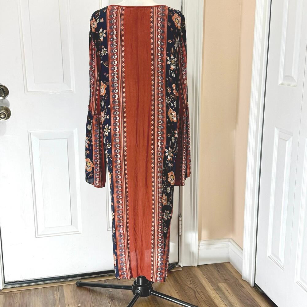 Band of Gypsies women’s M/L boho hippie duster kimono color blue & rust floral - Picture 2 of 8